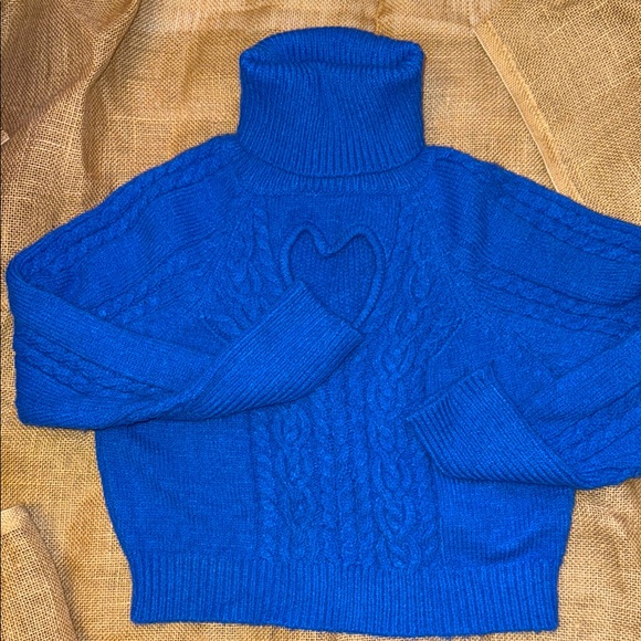 & merci Sweaters - GUC Blue Turtleneck Cable Knit Sweater